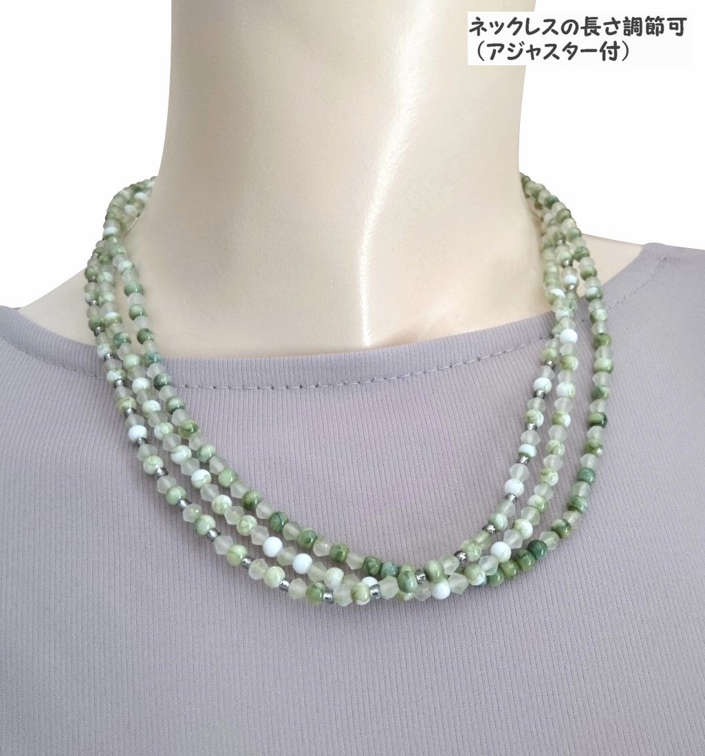 画像: 【送料無料】◆flower storm◆長さ47~52cm ニュアンスカラー4種のガラスビーズ3連ネックレス アジャスター付 モーヴ/セージ(アクセサリー ステンレス TOHOビーズ MIYUKIビーズ 日本製 ）