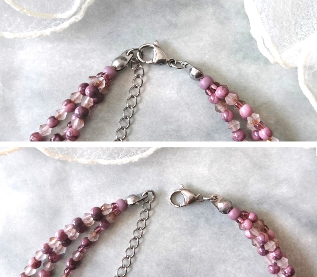 画像8: 【送料無料】◆flower storm◆長さ47~52cm ニュアンスカラー4種のガラスビーズ3連ネックレス アジャスター付 モーヴ/セージ(アクセサリー ステンレス TOHOビーズ MIYUKIビーズ 日本製 ）