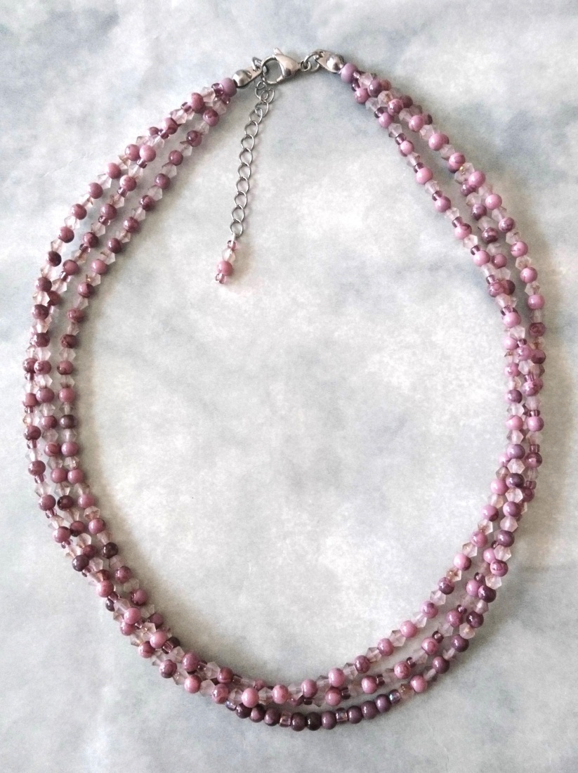 画像3: 【送料無料】◆flower storm◆長さ47~52cm ニュアンスカラー4種のガラスビーズ3連ネックレス アジャスター付 モーヴ/セージ(アクセサリー ステンレス TOHOビーズ MIYUKIビーズ 日本製 ）