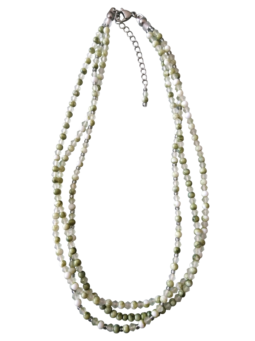 画像1: 【送料無料】◆flower storm◆長さ47~52cm ニュアンスカラー4種のガラスビーズ3連ネックレス アジャスター付 モーヴ/セージ(アクセサリー ステンレス TOHOビーズ MIYUKIビーズ 日本製 ）