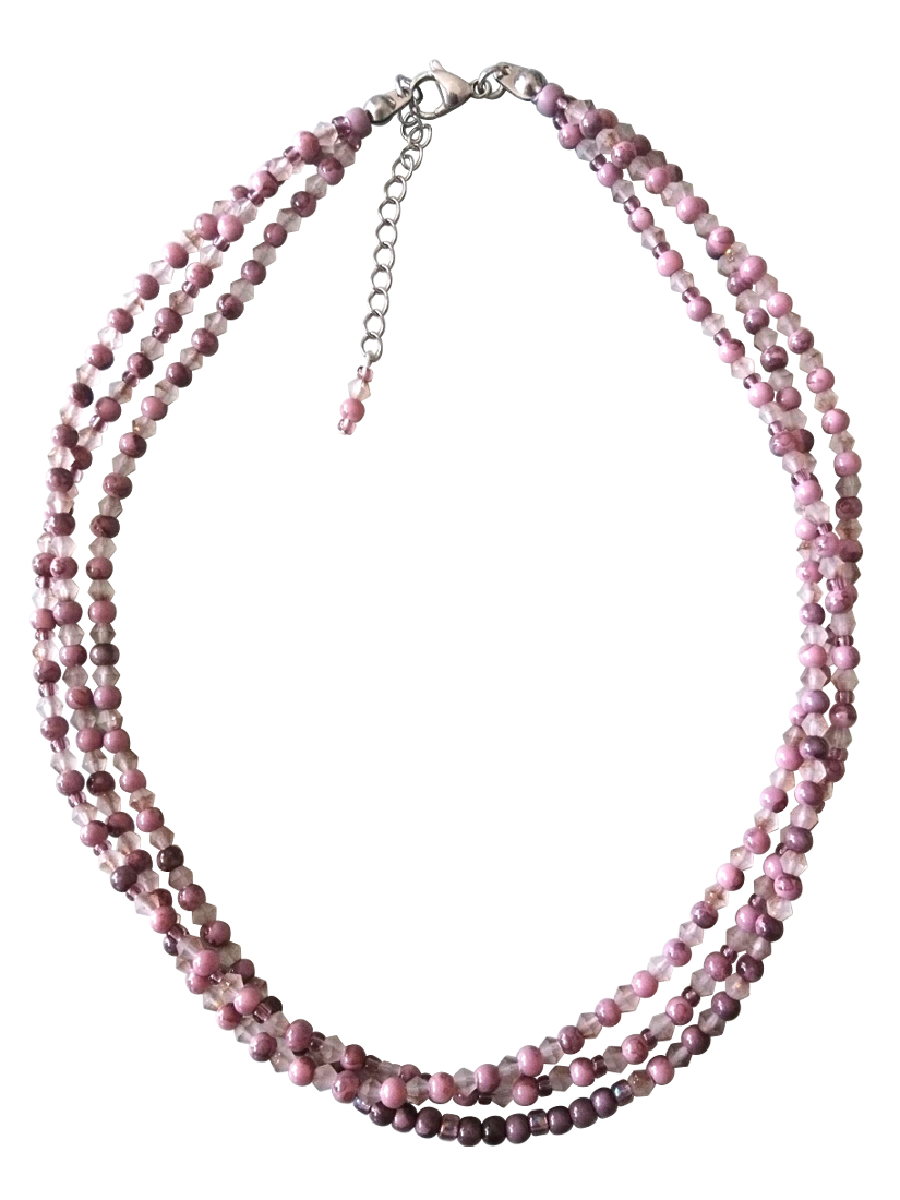 画像2: 【送料無料】◆flower storm◆長さ47~52cm ニュアンスカラー4種のガラスビーズ3連ネックレス アジャスター付 モーヴ/セージ(アクセサリー ステンレス TOHOビーズ MIYUKIビーズ 日本製 ）