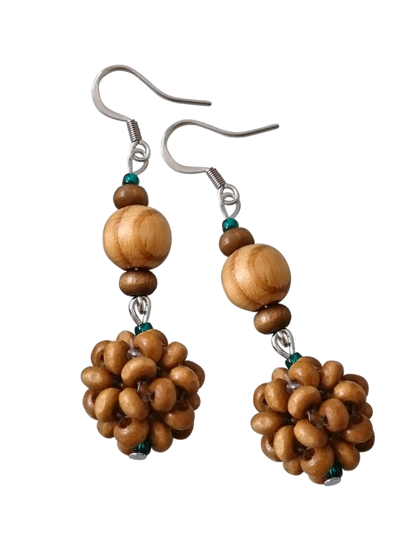 画像: 【送料無料】◆flower storm◆18mm編み玉ウッドビーズ＆ガラスビーズのステンレス製フックピアス (アクセサリー イヤリング サージカルステンレス  木製パーツ TOHOビーズ 天然素材 日本製 ）