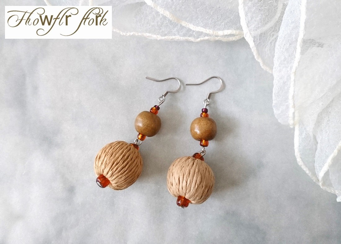 画像4: 【送料無料】◆flower storm◆19mm丸玉デザインウッドビーズ＆ガラスビーズのステンレス製フックピアス (アクセサリー イヤリング サージカルステンレス  木製 TOHOビーズ 天然素材 日本製 ）