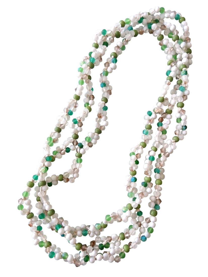 画像: 【送料無料】◆flower storm◆長さ約130cm スプリングカラーのガラスビーズ ロングネックレス white×green 金属不使用 (アクセサリー 春 夏 TOHOビーズ 日本製 レディース メンズ）