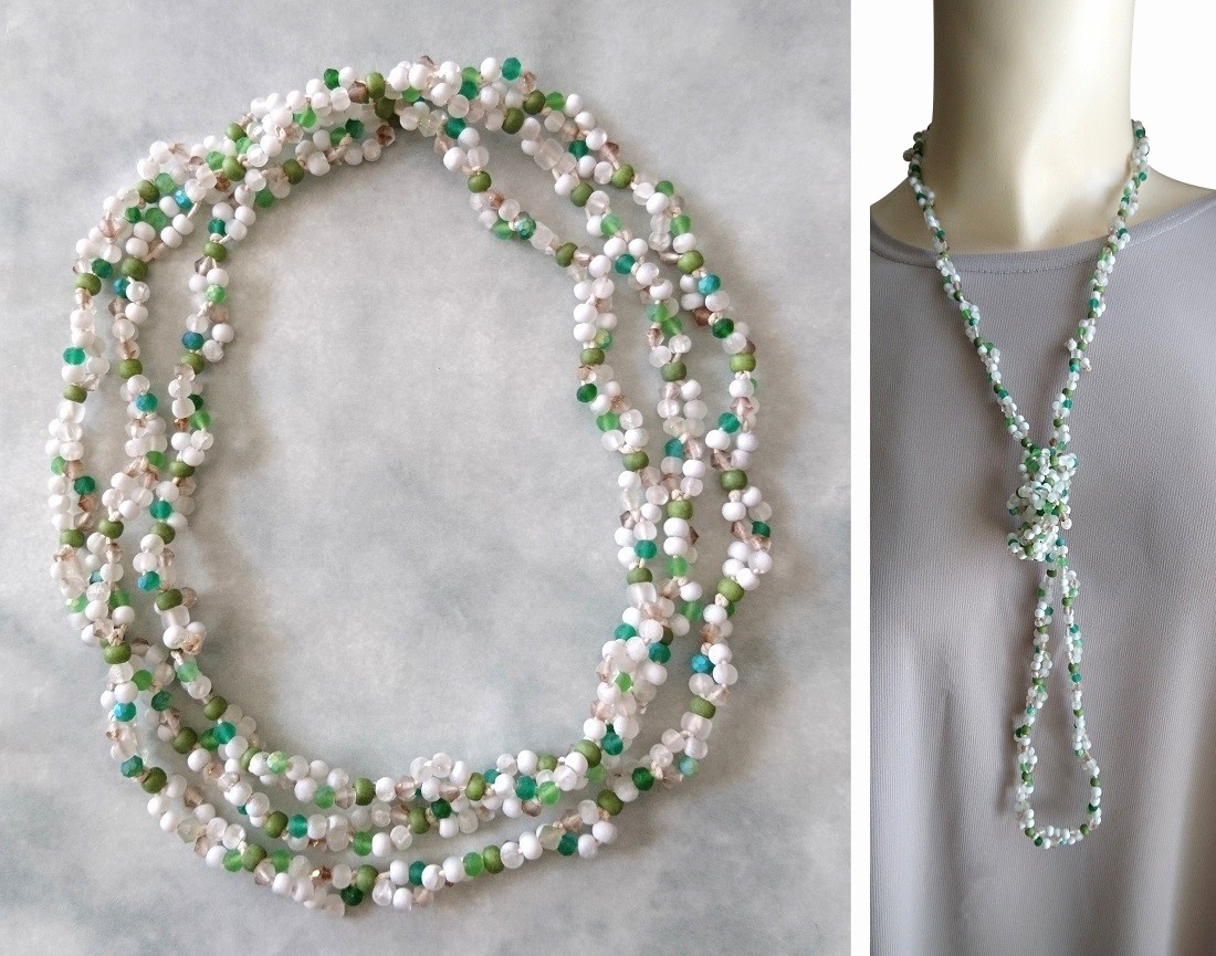 画像8: 【送料無料】◆flower storm◆長さ約130cm スプリングカラーのガラスビーズ ロングネックレス white×green 金属不使用 (アクセサリー 春 夏 TOHOビーズ 日本製 レディース メンズ）