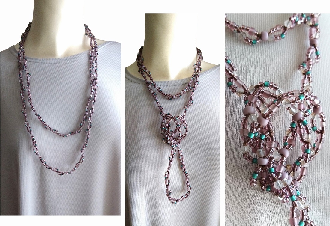 画像8: 【送料無料】◆flower storm◆長さ約150cm モーヴ系ニュアンスカラーガラスビーズ ロングネックレス モーヴピンク 金属不使用(アクセサリー TOHOビーズ MIYUKIビーズ 日本製 レディース メンズ）