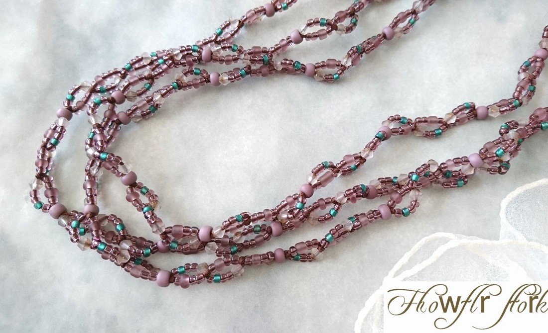画像3: 【送料無料】◆flower storm◆長さ約150cm モーヴ系ニュアンスカラーガラスビーズ ロングネックレス モーヴピンク 金属不使用(アクセサリー TOHOビーズ MIYUKIビーズ 日本製 レディース メンズ）