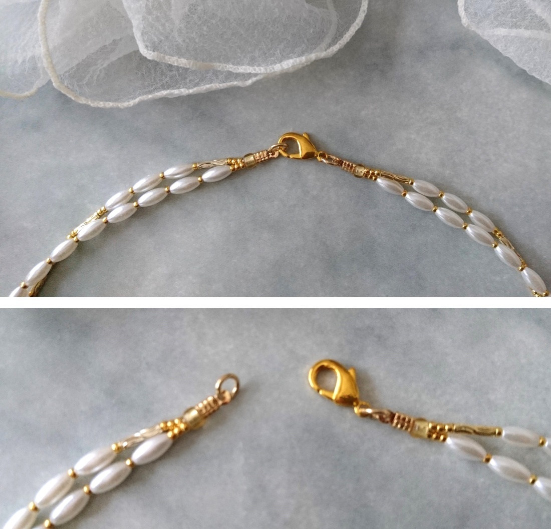 画像7: 【送料無料】◆flower storm◆長さ約46cm ホワイトパール＆ゴールドメタルパーツの２連ネックレス  (アクセサリー フェイクパール 真鍮ビーズ TOHOビーズ 日本製 レディース メンズ ）