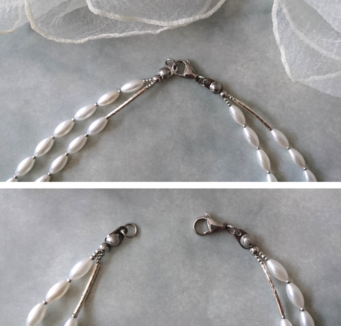 画像7: 【送料無料】◆flower storm◆長さ約46cm ホワイトパール＆シルバーメタルパーツの２連ネックレス  (アクセサリー フェイクパール 真鍮製 ステンレス製 レディース メンズ 日本製）