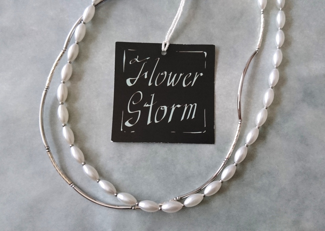 画像5: 【送料無料】◆flower storm◆長さ約46cm ホワイトパール＆シルバーメタルパーツの２連ネックレス  (アクセサリー フェイクパール 真鍮製 ステンレス製 レディース メンズ 日本製）