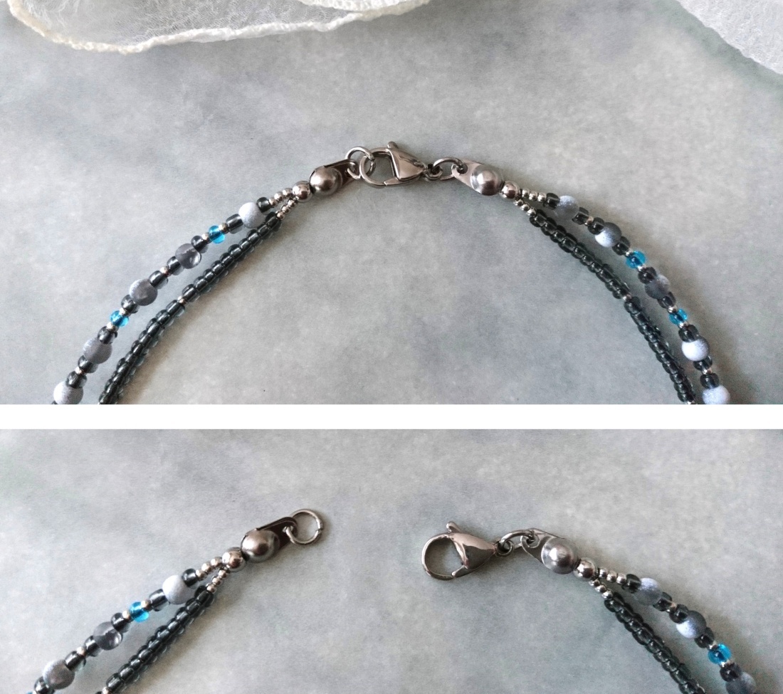 画像:  【送料無料】◆flower storm◆長さ46cm グレー×濃ブルーのビーズ2連ネックレス ( アクセサリー ガラス製 真鍮製 ステンレス製 変色防止 レディース メンズ 日本製)