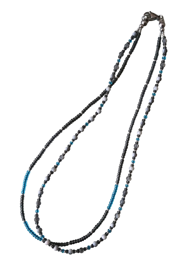 画像1:  【送料無料】◆flower storm◆長さ46cm グレー×濃ブルーのビーズ2連ネックレス ( アクセサリー ガラス製 真鍮製 ステンレス製 変色防止 レディース メンズ 日本製)