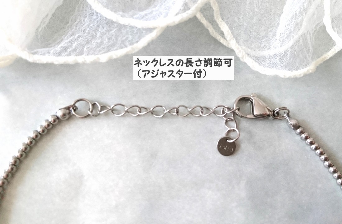 画像:  【送料無料】◆flower storm◆（長さ約42.5cm＋アジャスター5cm）ステンレス製丸玉ビーズのデザインネックレス 3mm〜5mm シルバーグレイ 304ステンレス製留め具  (ショートネックレス 変色防止 アレルギー対応 メンズ レディース 日本製) 
